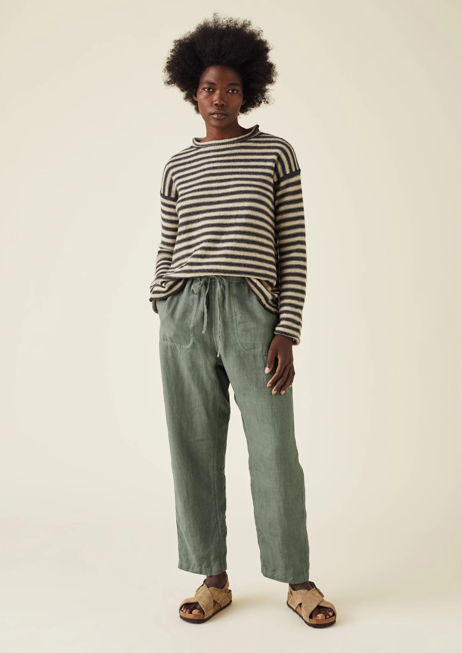 Stripe Alpaca Wool Sweater | Ecru/Charcoal 4 Stripe Alpaca Wool Sweater | Ecru/Charcoal - Image 2