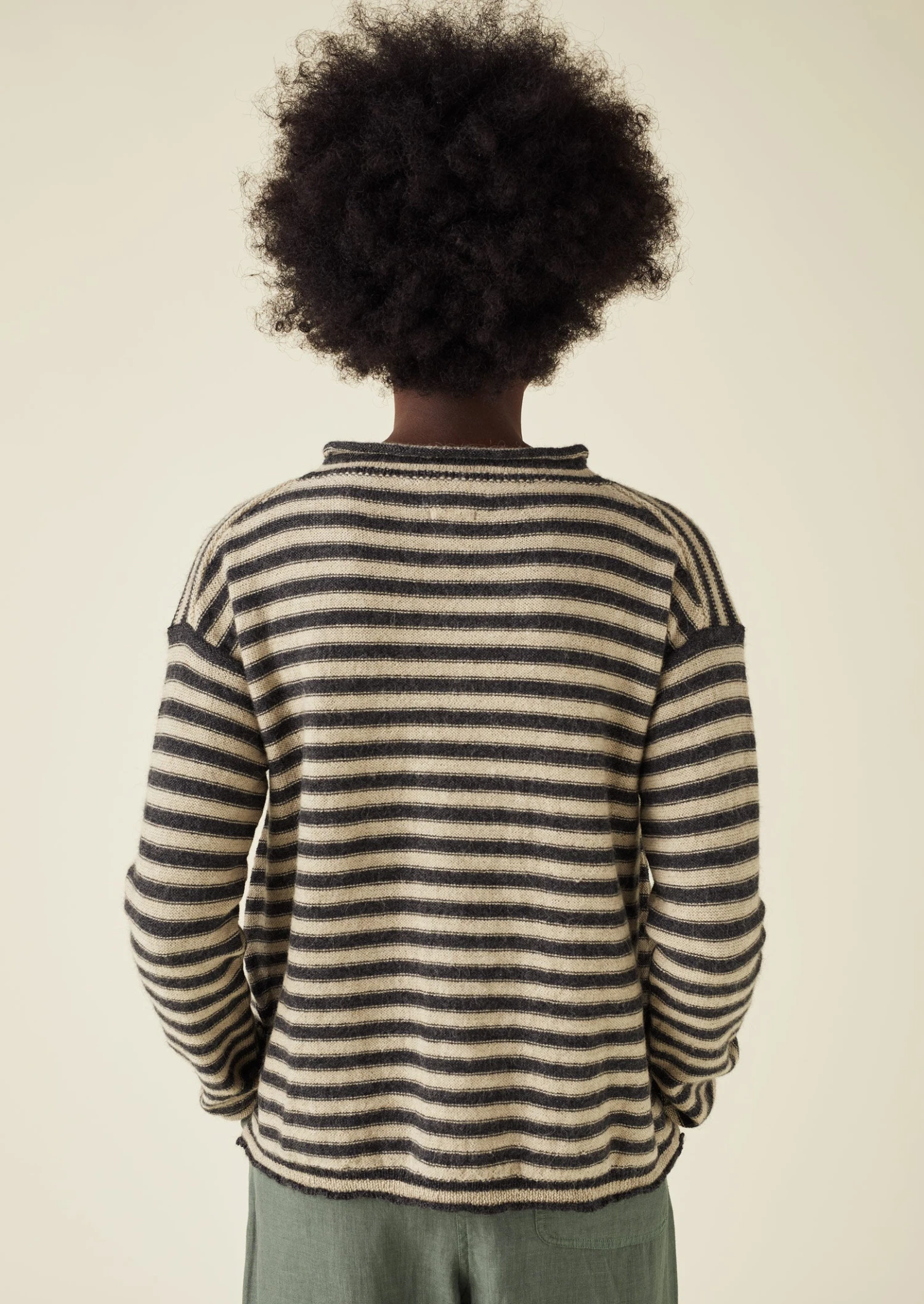 Stripe Alpaca Wool Sweater | Ecru/Charcoal 8 Stripe Alpaca Wool Sweater | Ecru/Charcoal - Image 6