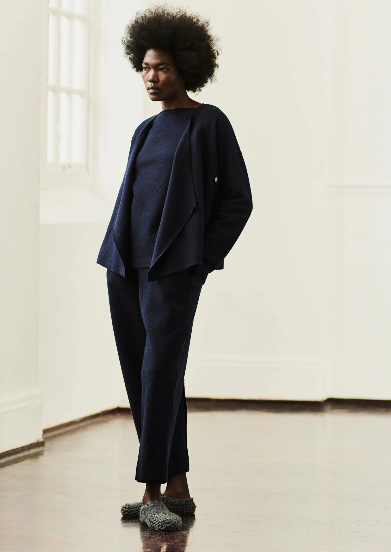 Boiled Wool Knitted Wrap Jacket | Navy 5 Boiled Wool Knitted Wrap Jacket | Navy - Image 3