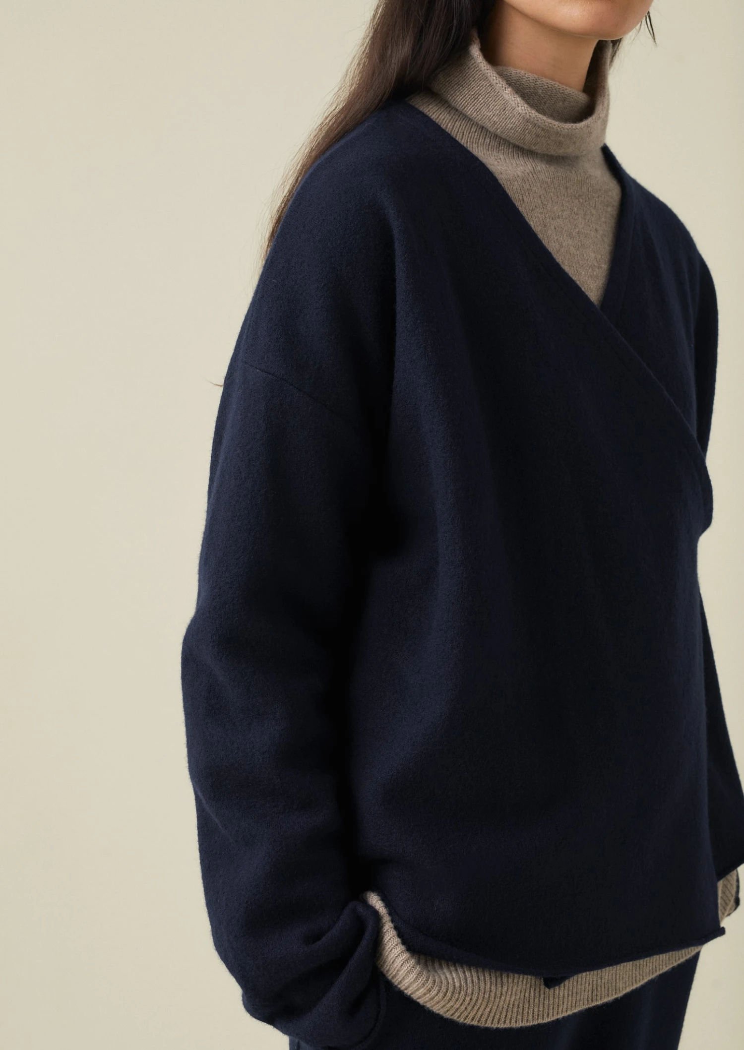 Boiled Wool Knitted Wrap Jacket | Navy 6 Boiled Wool Knitted Wrap Jacket | Navy - Image 4