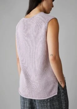 V-Neck Linen Cotton Knitted Tank | Wood Lilac -Falke Store LLTUS04 3