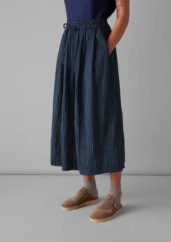 Crinkle Cotton Stripe Skirt | Navy -Falke Store LSKUS04 2