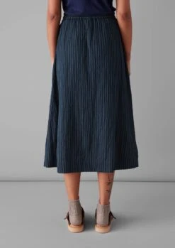 Crinkle Cotton Stripe Skirt | Navy -Falke Store LSKUS04 4