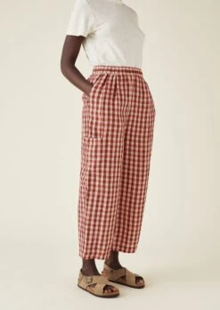 Gingham Linen Patch Pocket Trousers | Blush -Falke Store LTRTS08 2