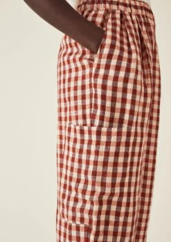 Gingham Linen Patch Pocket Trousers | Blush -Falke Store LTRTS08 3