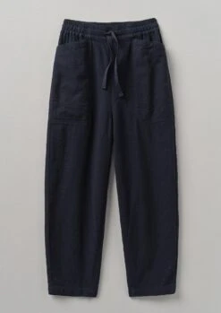 Brushed Cotton Linen Herringbone Trousers | Midnight