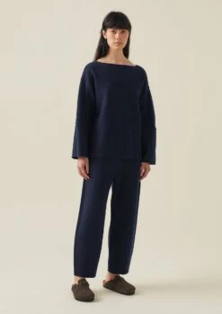 Boiled Wool Pull On Trousers | Navy -Falke Store LTRTW09 2