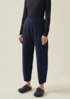 Boiled Wool Pull On Trousers | Navy -Falke Store LTRTW09 3