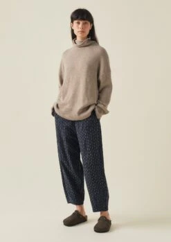 Polka Stripe Ikat Fisherman Trousers | Slate/Ecru -Falke Store LTRTW11 2