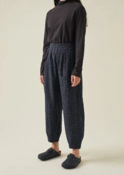 Polka Stripe Ikat Fisherman Trousers | Slate/Ecru -Falke Store LTRTW11 3