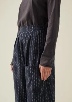 Polka Stripe Ikat Fisherman Trousers | Slate/Ecru -Falke Store LTRTW11 4