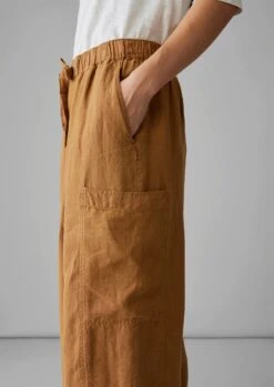 Side Pocket Garment Dyed Linen Trousers | Caramel -Falke Store LTRUS17 6