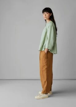 Side Pocket Garment Dyed Linen Trousers | Caramel -Falke Store LTRUS17 7