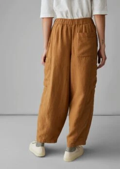 Side Pocket Garment Dyed Linen Trousers | Caramel -Falke Store LTRUS17 8