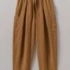 Side Pocket Garment Dyed Linen Trousers | Caramel -Falke Store LTRUS17 caramel 0