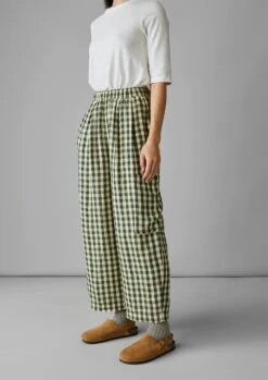 Gingham Linen Patch Pocket Trousers | Garden Green -Falke Store LTRUS19 2