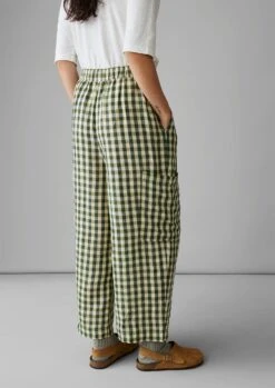 Gingham Linen Patch Pocket Trousers | Garden Green -Falke Store LTRUS19 4