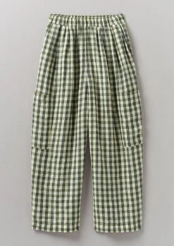 Gingham Linen Patch Pocket Trousers | Garden Green