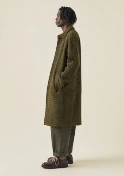 Houndstooth Wool Raglan Coat | Mustard/Multi -Falke Store MCOTW04 5