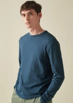 Frank Cotton Long Sleeve Tee | Washed Indigo -Falke Store MJESW03 6