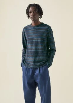 Frank Stripe Cotton Long Sleeve Tee | Navy Multi -Falke Store MJETW03 2