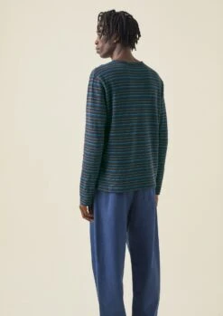 Frank Stripe Cotton Long Sleeve Tee | Navy Multi -Falke Store MJETW03 3