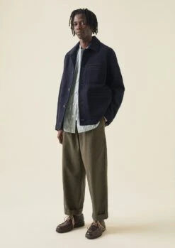 Indigo Textured Stripe Chore Jacket | Indigo -Falke Store MJKTW02 2