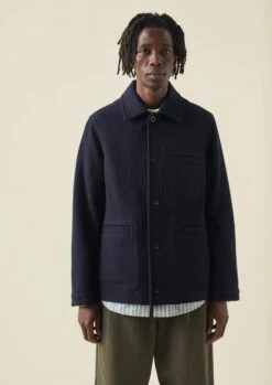 Indigo Textured Stripe Chore Jacket | Indigo -Falke Store MJKTW02 5
