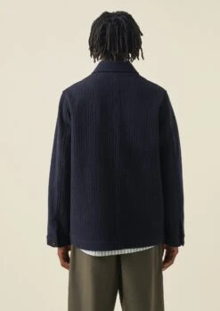 Indigo Textured Stripe Chore Jacket | Indigo -Falke Store MJKTW02 6