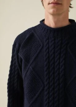 British Wool Cable Knit Sweater | Navy 12 British Wool Cable Knit Sweater | Navy -Falke Store MKNTW07 3