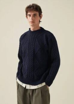 British Wool Cable Knit Sweater | Navy 13 British Wool Cable Knit Sweater | Navy -Falke Store MKNTW07 4