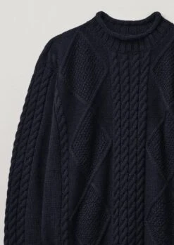 British Wool Cable Knit Sweater | Navy 15 British Wool Cable Knit Sweater | Navy -Falke Store MKNTW07 6