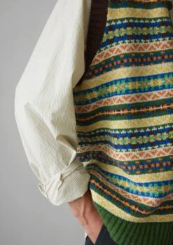 Buttoned Fair Isle Knitted Tank | Green/Multi -Falke Store MKNUS05 2