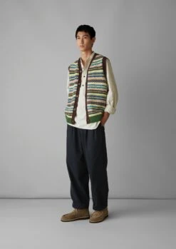 Buttoned Fair Isle Knitted Tank | Green/Multi -Falke Store MKNUS05 3