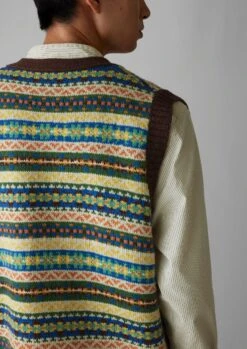 Buttoned Fair Isle Knitted Tank | Green/Multi -Falke Store MKNUS05 4