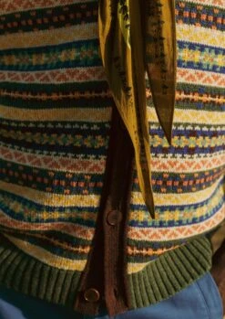 Buttoned Fair Isle Knitted Tank | Green/Multi -Falke Store MKNUS05 5