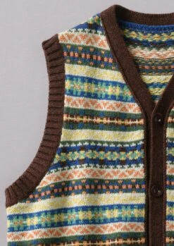 Buttoned Fair Isle Knitted Tank | Green/Multi -Falke Store MKNUS05 6