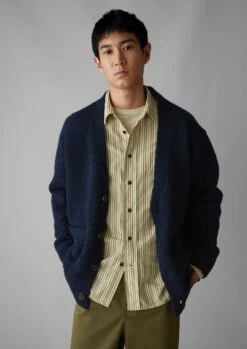 V-Neck Donegal Wool Cardigan | Navy -Falke Store MKNUS13 11