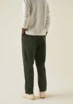 Organic Cord Drawstring Trousers | Tent Green -Falke Store MTRTW12 5