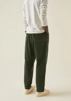 Organic Cord Drawstring Trousers | Tent Green -Falke Store MTRTW12 6