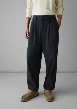 Bill Cotton Wide Leg Trousers | Dark Navy -Falke Store MTRUS09 2