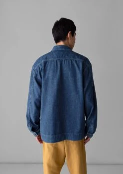 Grandad Collar Half Placket Denim Shirt | Indigo -Falke Store MWTTS08 3