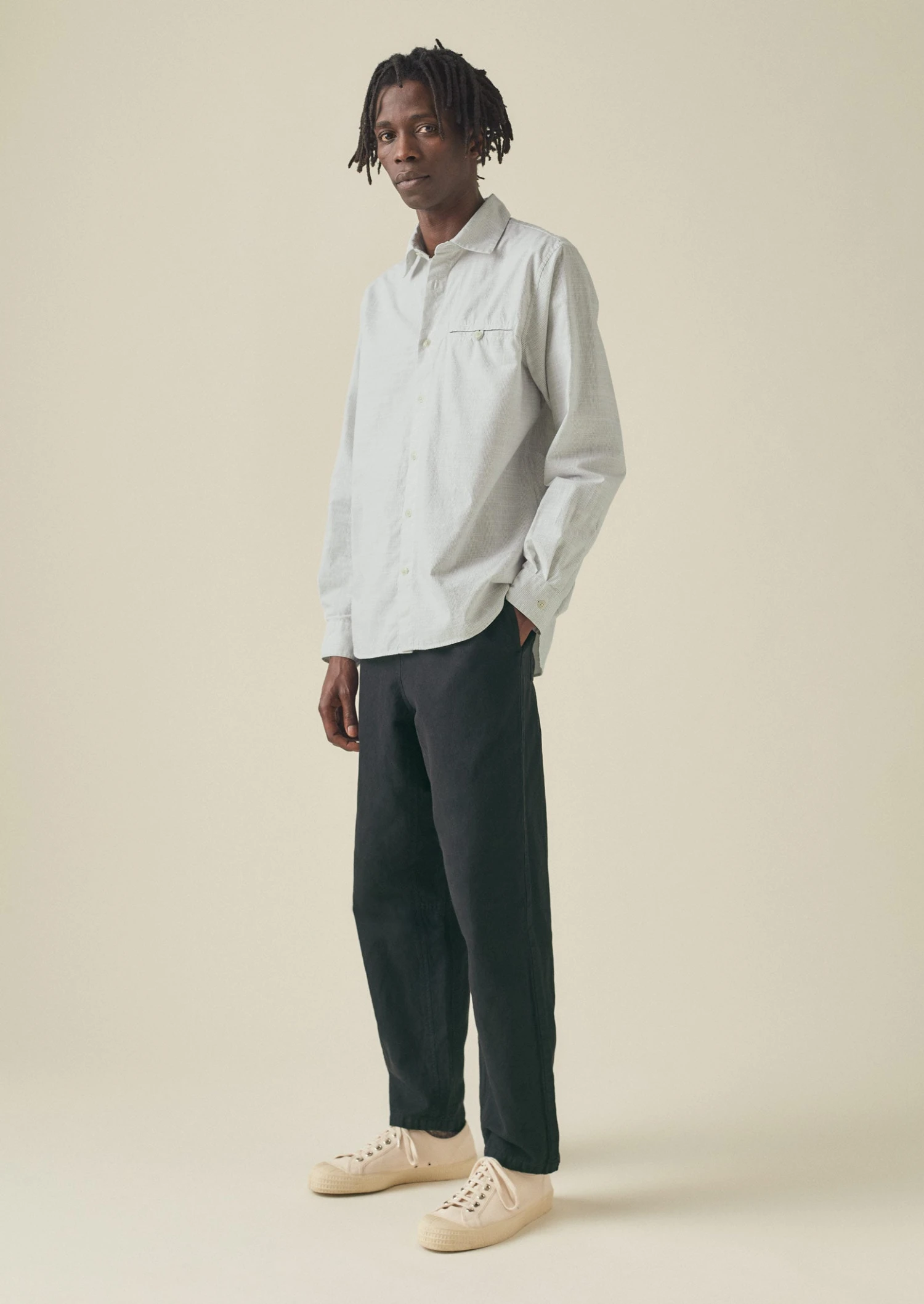 Jet Pocket Fine Stripe Cotton Shirt | Ecru/Charcoal 4 Jet Pocket Fine Stripe Cotton Shirt | Ecru/Charcoal - Image 2