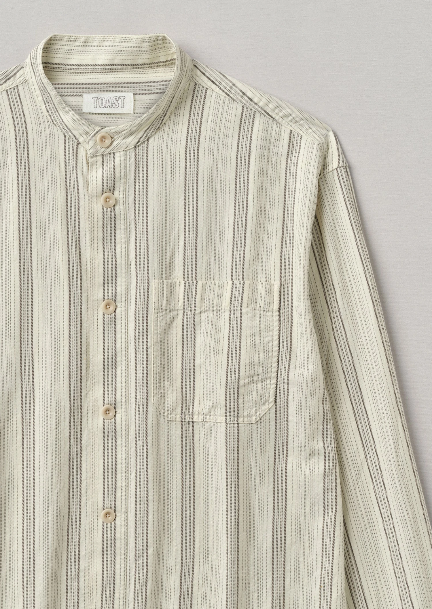 Grandad Collar Stripe Organic Cotton Shirt | Ecru/Khaki 8 Grandad Collar Stripe Organic Cotton Shirt | Ecru/Khaki - Image 6