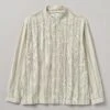 Grandad Collar Stripe Organic Cotton Shirt | Ecru/Khaki -Falke Store MWTTW08 ecrukhaki 0