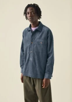 Organic Cotton Cord Overshirt | Storm Blue -Falke Store MWTTW13 11