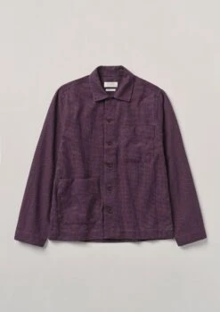 Houndstooth Check Wool Cotton Shirt | Dark Berry