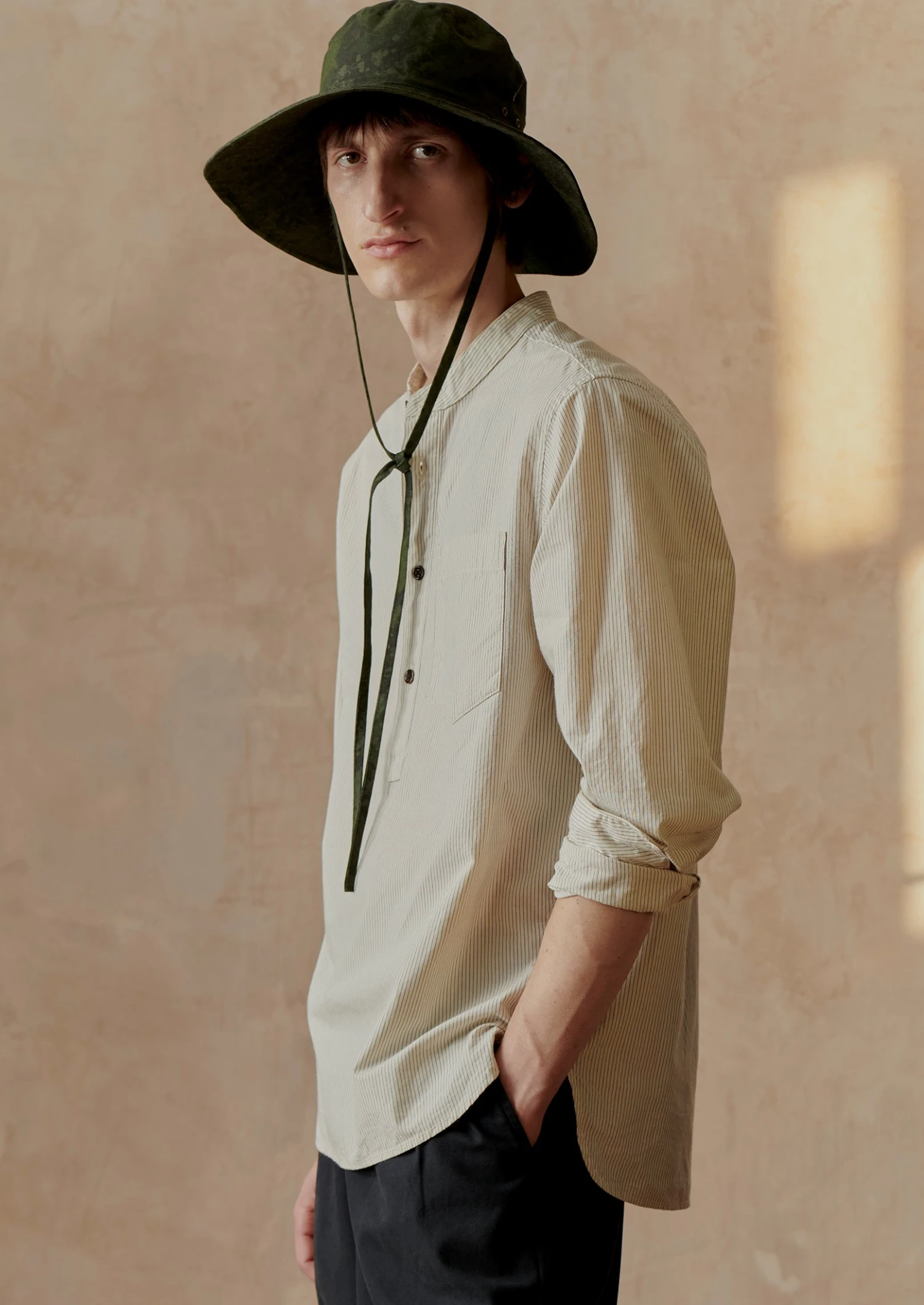 Grandad Collar Stripe Pullover Shirt | Sunwashed Blue 4 Grandad Collar Stripe Pullover Shirt | Sunwashed Blue - Image 2