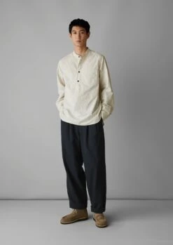 Grandad Collar Stripe Pullover Shirt | Sunwashed Blue 10 Grandad Collar Stripe Pullover Shirt | Sunwashed Blue -Falke Store MWTUS17 2
