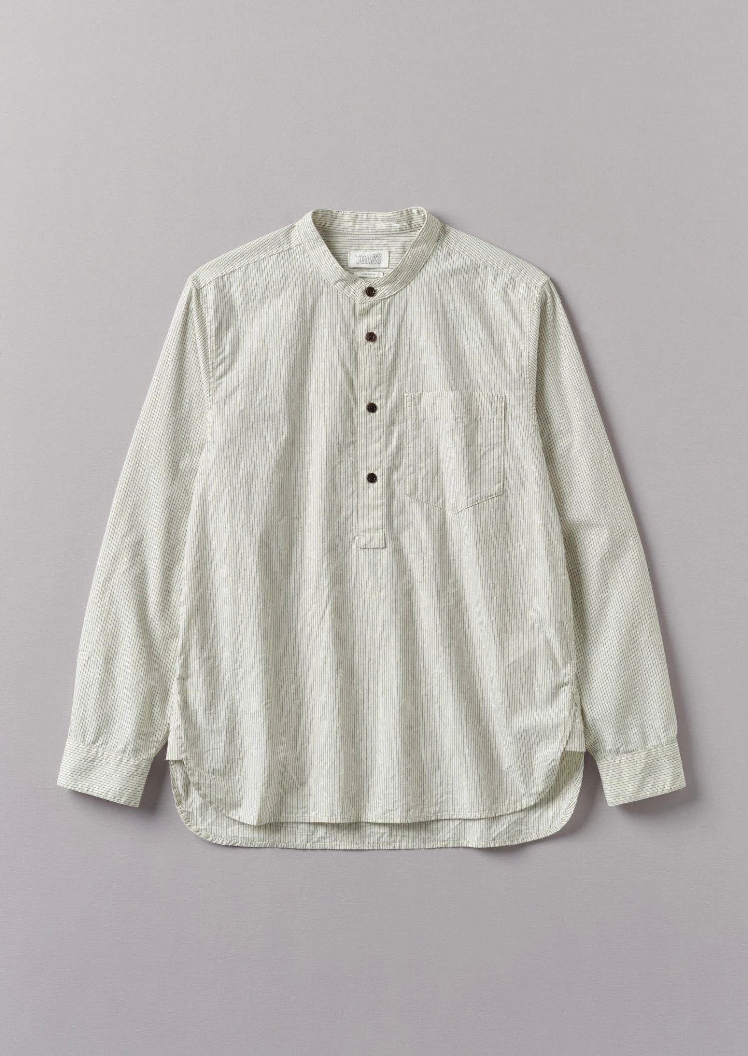 Grandad Collar Stripe Pullover Shirt | Sunwashed Blue 3 Grandad Collar Stripe Pullover Shirt | Sunwashed Blue